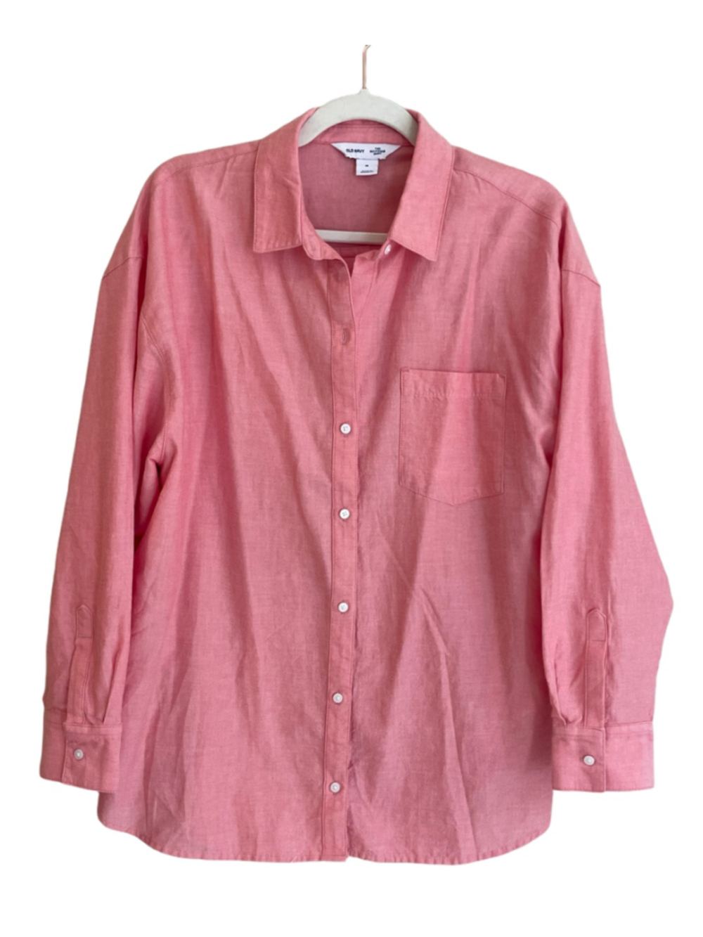 Old Navy The Boyfriend Shirt Women M Pink Button Down Oversized Long Sleeve